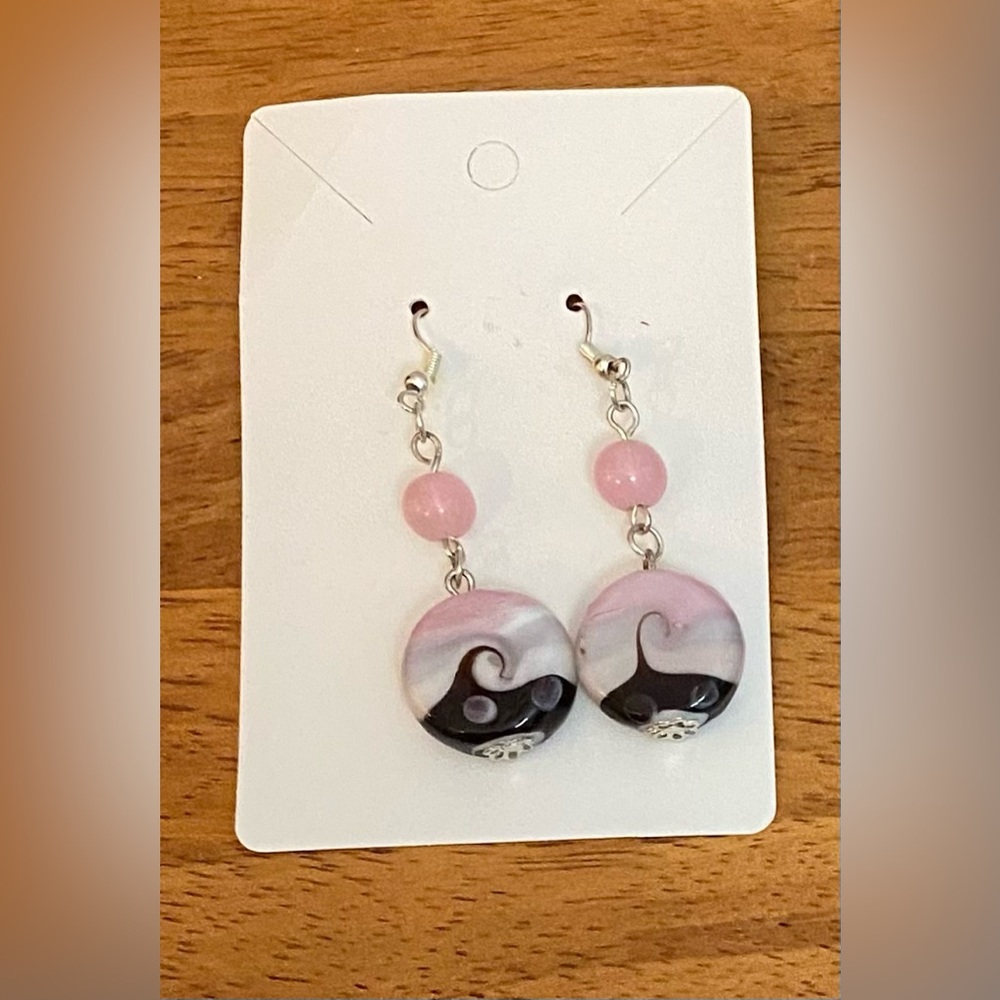 NEW Ceramic wave bead with Rose Quartz crystals